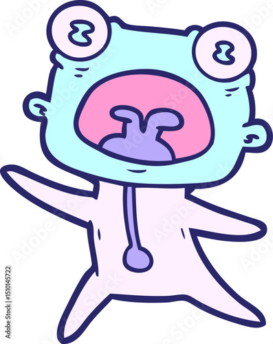 cartoon weird alien running away