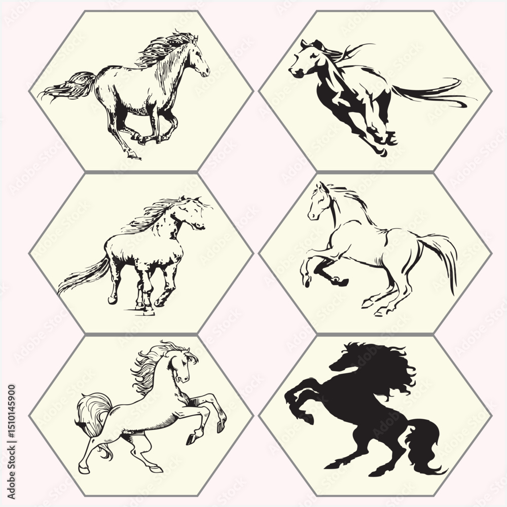 Fototapeta premium running horse vector set