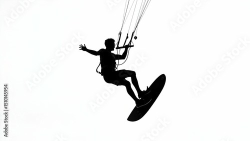 Board Grab Kitesurfing: Elegant Curves with Airborne Rider Silhouette