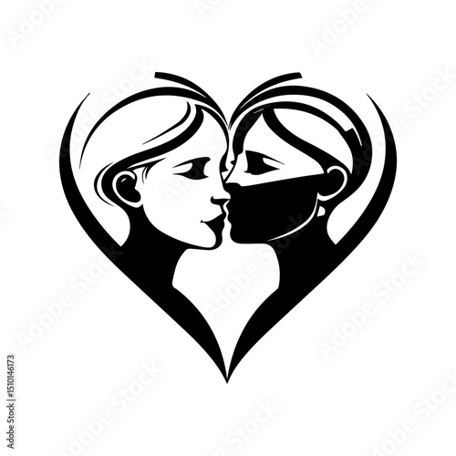 Two figures kissing inside a heart