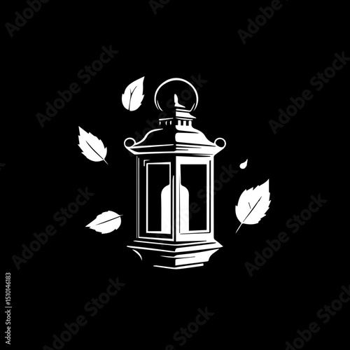 Elegant Lantern with Floating Leaves in the Night