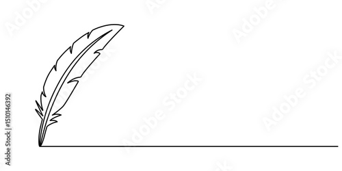 Crow feathers continuous one line drawing. Bird feather. Vector illustration, Scroll with inkwell and feather continuous line drawing. One line art of love letter, papyrus, antique, romance, classic.