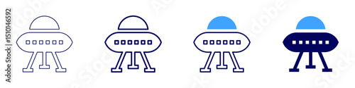 Ufo icon in 4 different styles. Thin Line, Line, Bold Line, Duotone. Duotone style. Editable stroke