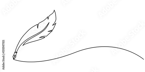 Crow feathers continuous one line drawing. Bird feather. Vector illustration, Scroll with inkwell and feather continuous line drawing. One line art of love letter, papyrus, antique, romance, classic.