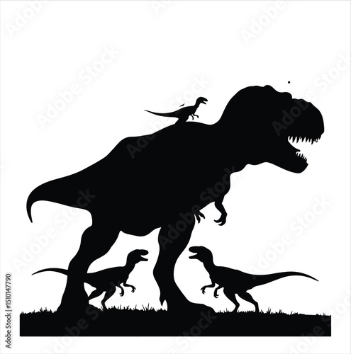 Dinosaur Family Silhouette – Parent and Kids Prehistoric Love Design
