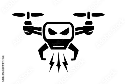 Aggressive Drone Flying Robot Icon - Surveillance and Technology Concept