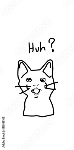cat huh funny illustration  hand drawn meme