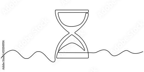 Continuous line drawing of hourglass. One line of hourglass. Hourglass continuous line art. Editable outline, One continuous line drawing of hourglass with flow sand. Retro timer as time passing.
