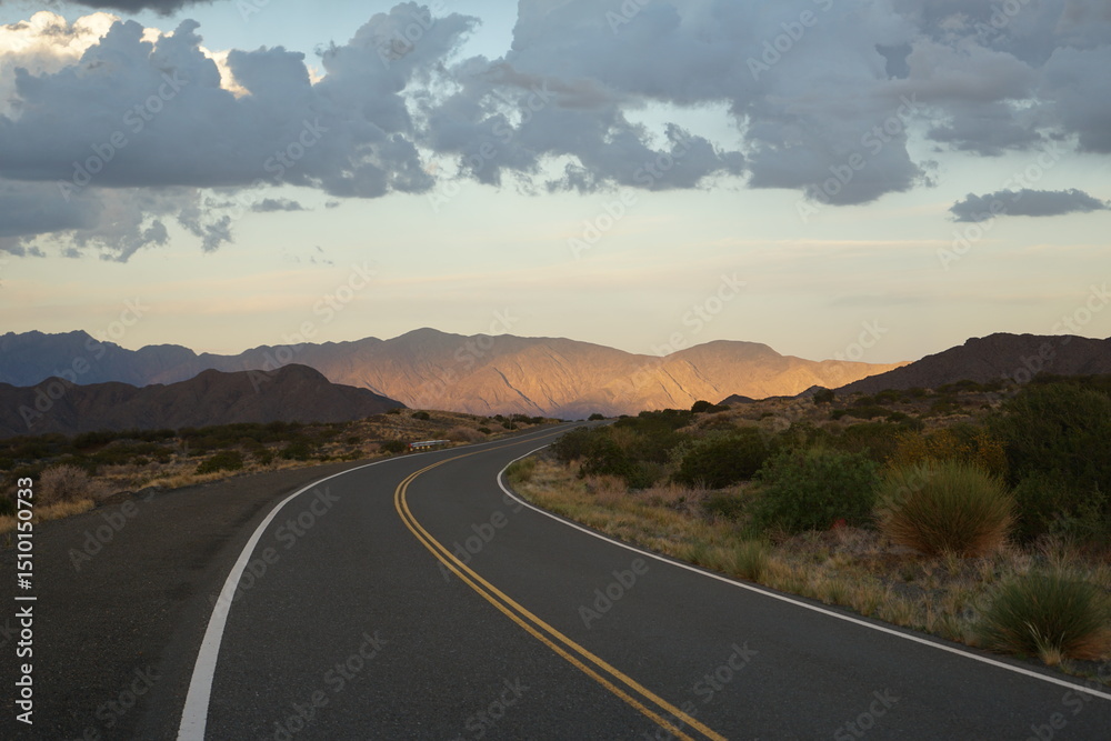 Naklejka premium Road at sunset in the Andes, San Juan province, Argentina