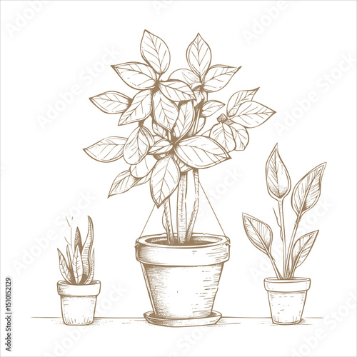 Houseplants in Pot Illustration set