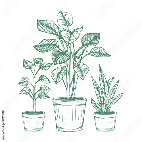 Houseplants in Pot Illustration set