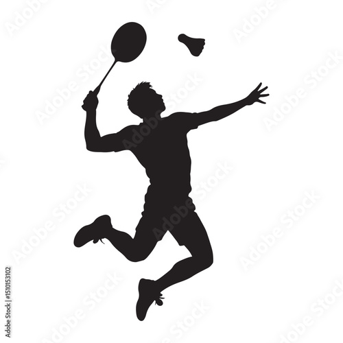 Silhouette of a Male Badminton Player Mid-Jump