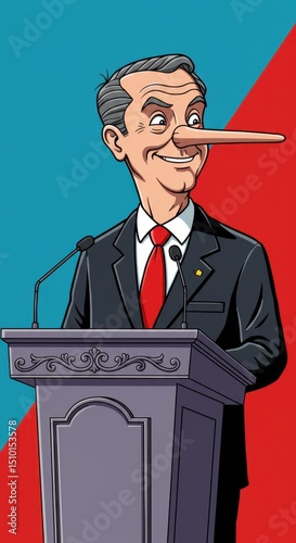 The Politician with a Long Nose: A satirical illustration of deception in politics