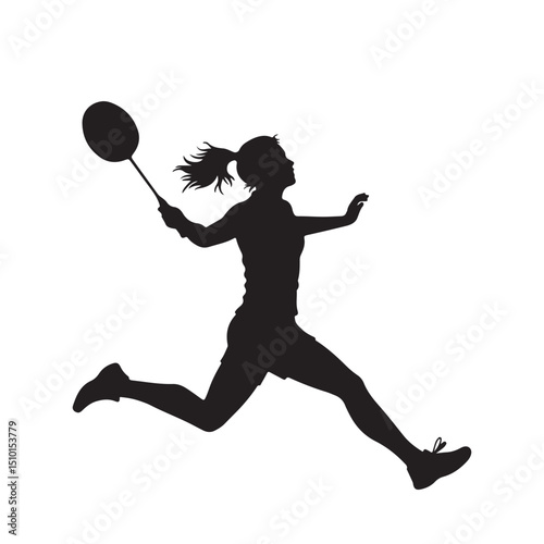 Silhouette of a Female Badminton Player in Action
