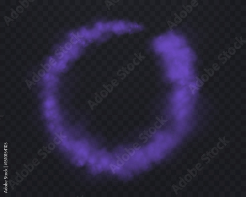 Realistic purple smoke circle or haze on a transparent background. Magic fog, vapor. Vector illustration.