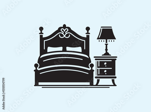 Silhouette of Sleeping Area with Furniture