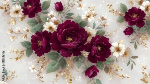 Elegant Crimson Rose Watercolor Floral Pattern  Romantic Burgundy Flowers