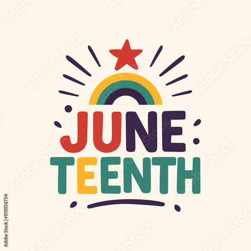 Colorful Juneteenth typography with African American pride colors, festive banner style text design celebrating Black freedom and emancipation day in USA