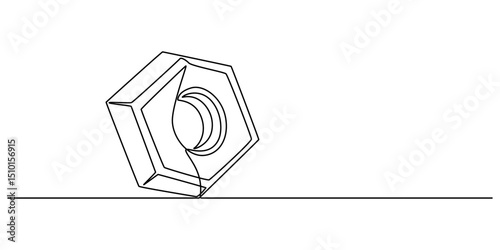 Nut one line drawing vector. Nut continuous line drawing vector. Nut a single line drawing. Background contour line Nut vector, Screw, bolt and nut, dowel, pin, pintle one line art. bolt nut concept.