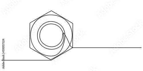 Nut one line drawing vector. Nut continuous line drawing vector. Nut a single line drawing. Background contour line Nut vector, Screw, bolt and nut, dowel, pin, pintle one line art. bolt nut concept.