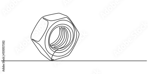Nut one line drawing vector. Nut continuous line drawing vector. Nut a single line drawing. Background contour line Nut vector, Screw, bolt and nut, dowel, pin, pintle one line art. bolt nut concept.