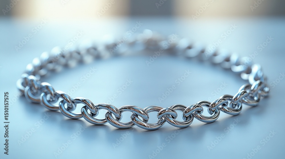 Obraz premium Silver chain on table, blurred background, potential jewelry use