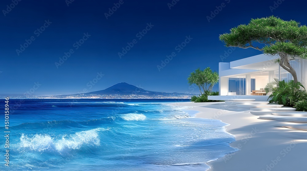 Fototapeta premium Serene Oceanfront Dream Home Modern Architecture Coastal Luxury