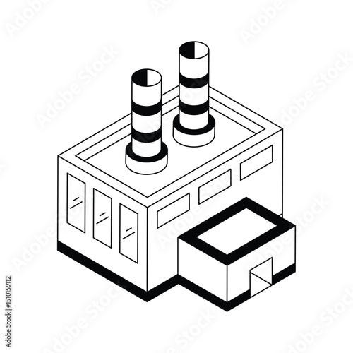A well crafted isometric icon depicting factory