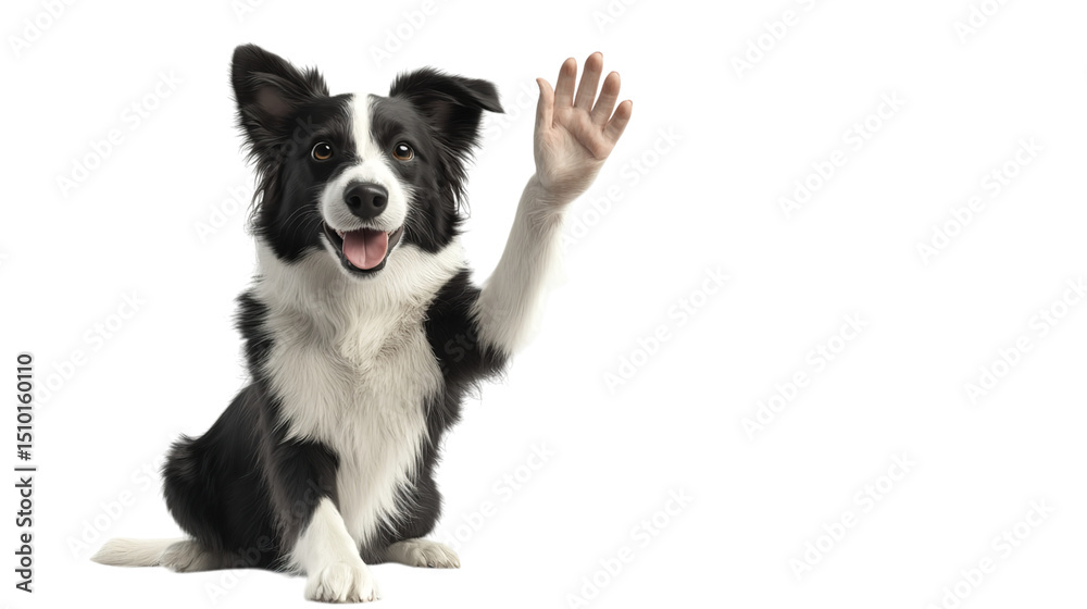 Fototapeta premium Border collie waving paw cute dog black and white pet friendly animal breed happy canine friend adorable