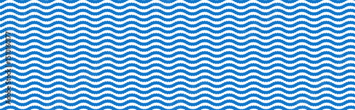 A seamless vector wave pattern in shades of blue. The design features undulating lines creating a rhythmic flow, suitable for backgrounds or textile designs.