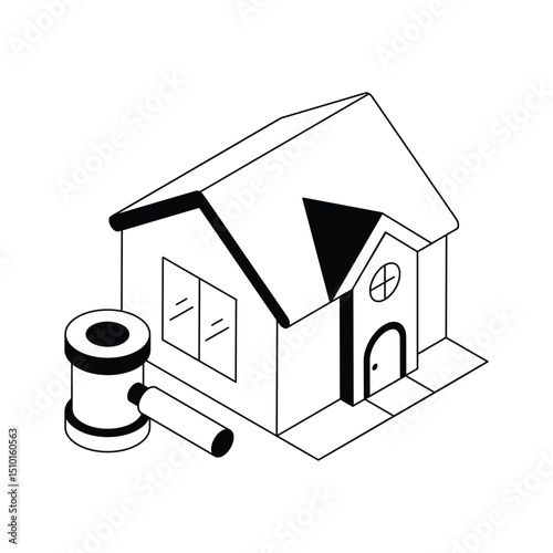 Well crafted isometric icon showing a property auction