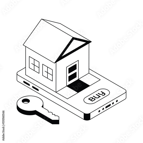 Get this isometric outline icon of buying home