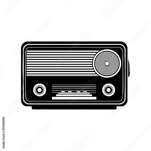 Vintage style radio silhouette in minimalist black design, perfect for nostalgia, music, and broadcast concepts.

