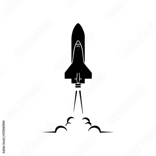 Black silhouette of a rocket taking off, representing innovation, technology, and exploration.

