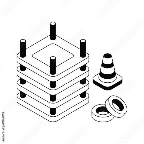 A visually engaging isometric icon of construction zone