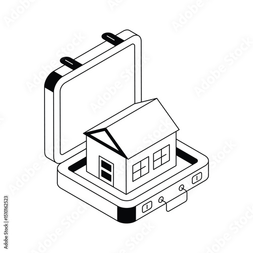 Trendy isometric style icon showing house shifting process