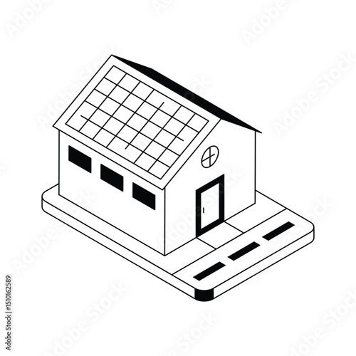 A captivating isometric icon representing solar-powered home