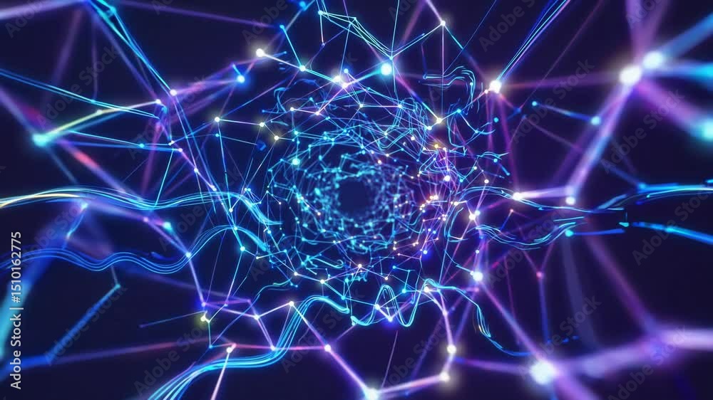 Digital Pathway of Innovation: An ethereal tunnel of interconnected nodes and pathways, symbolizing data flow and technological advancement, glows with vibrant neon light. Digital Pathway of Innovation: An ethereal tunnel of interconnected nodes and pathways, symbolizing data flow and technological advancement, glows with vibrant neon light.