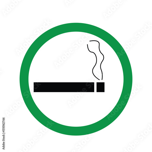 Smoking Zone Sign: An image of a green circular sign displaying a cigarette, with smoke wafting upward. a clear visual cue for designated smoking zones. 