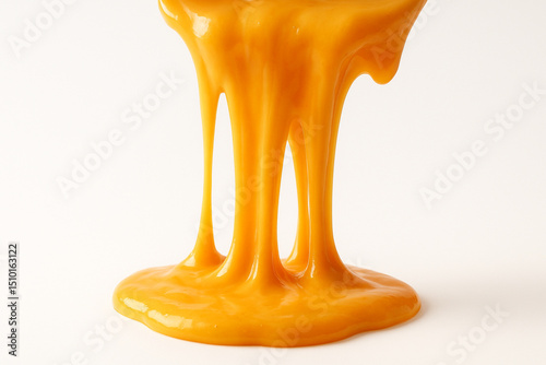 Photography Melted Cheddar Cheese Dripping on White Background – Gooey and Creamy Close-Up