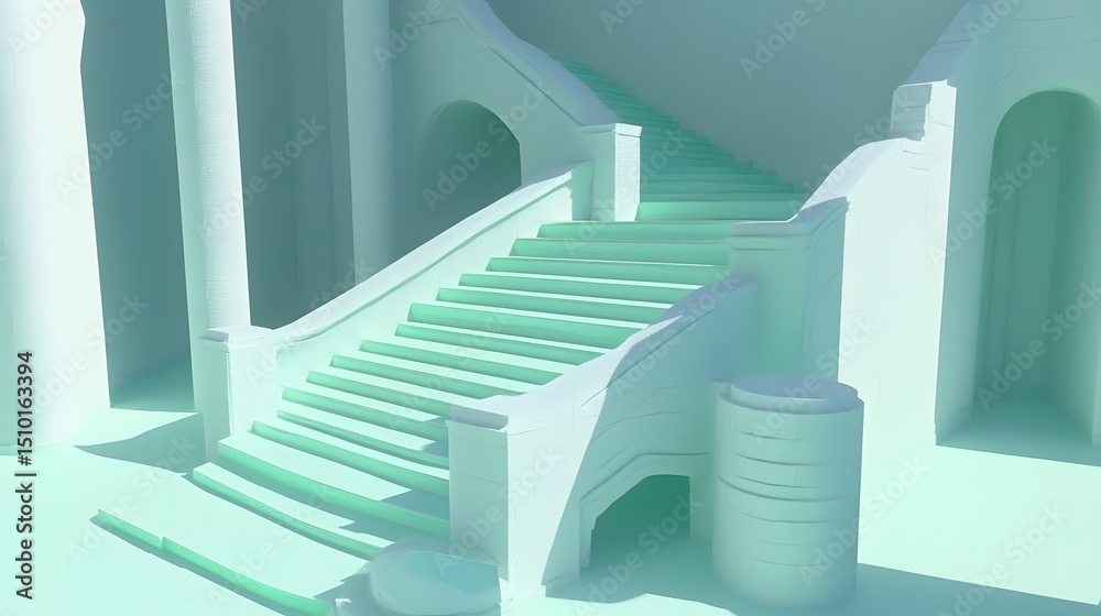 Fototapeta premium Abstract Mint Green Staircase Architecture Interior Design