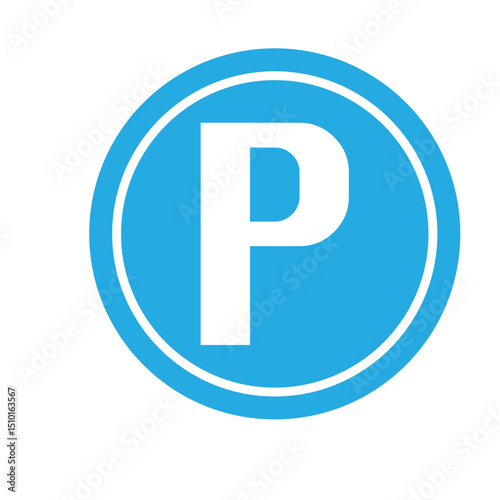 Parking Symbol: A minimalist design depicting a clear parking symbol against a vibrant blue background, designed to guide the viewers.