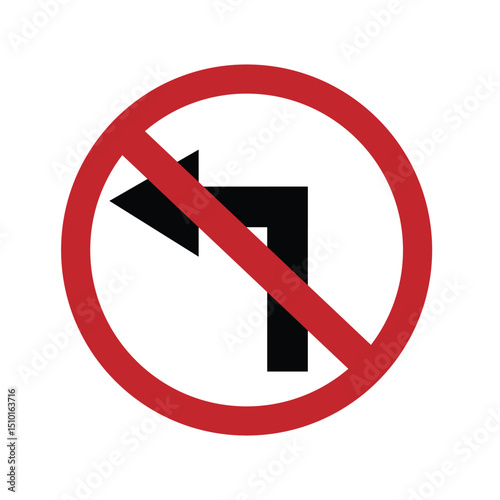No Left Turn Sign: A simple and clear depiction of a "no left turn" road sign, indicating traffic regulations in a streamlined and easily understood way.