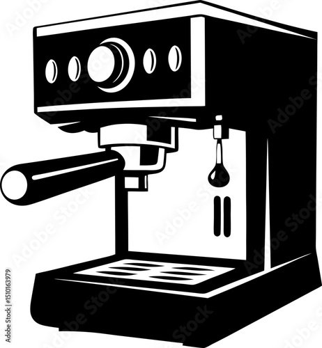 espresso machine illustration simple black and white coffee maker design, barista tool for brewing