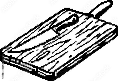 Pixelated cutting board and knife illustration in retro