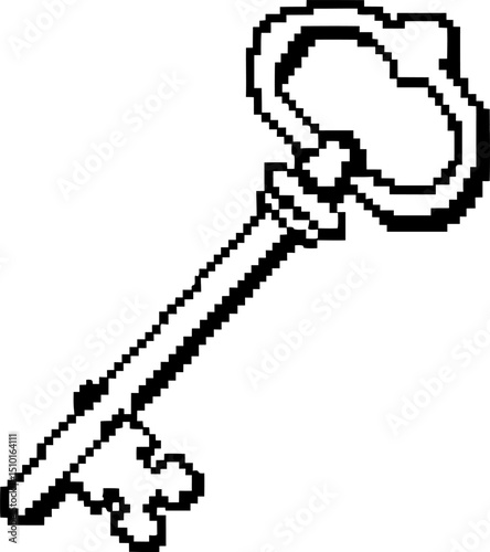 Pixel art retro key, black and white vintage gaming