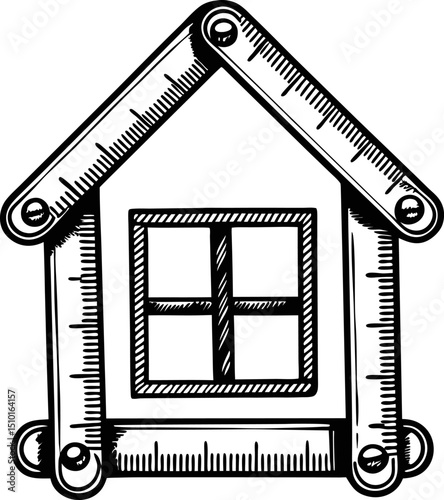 Vintage ruler house hand drawn illustration of tools forming a home shape architectural and construction design