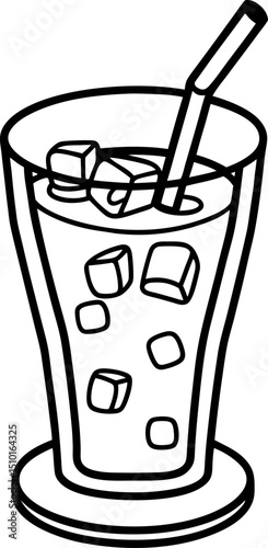 iced beverage with cubes and straw refreshing cold drink illustration in glass, thirst quencher