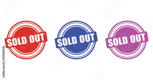 Sold Out Circular Stamp Set  Red, Blue & Purple Vector Graphics for Retail