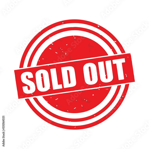 Red Sold Out Grunge Stamp  Circular Distressed Graphic for Retail
